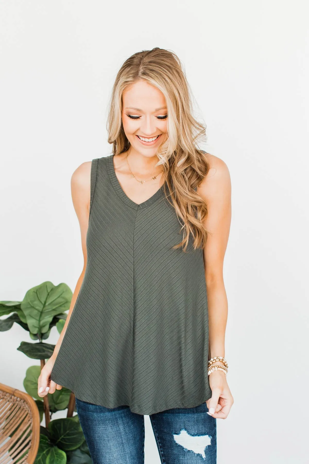 Envy Me Knit Tank Top- Dark Sage