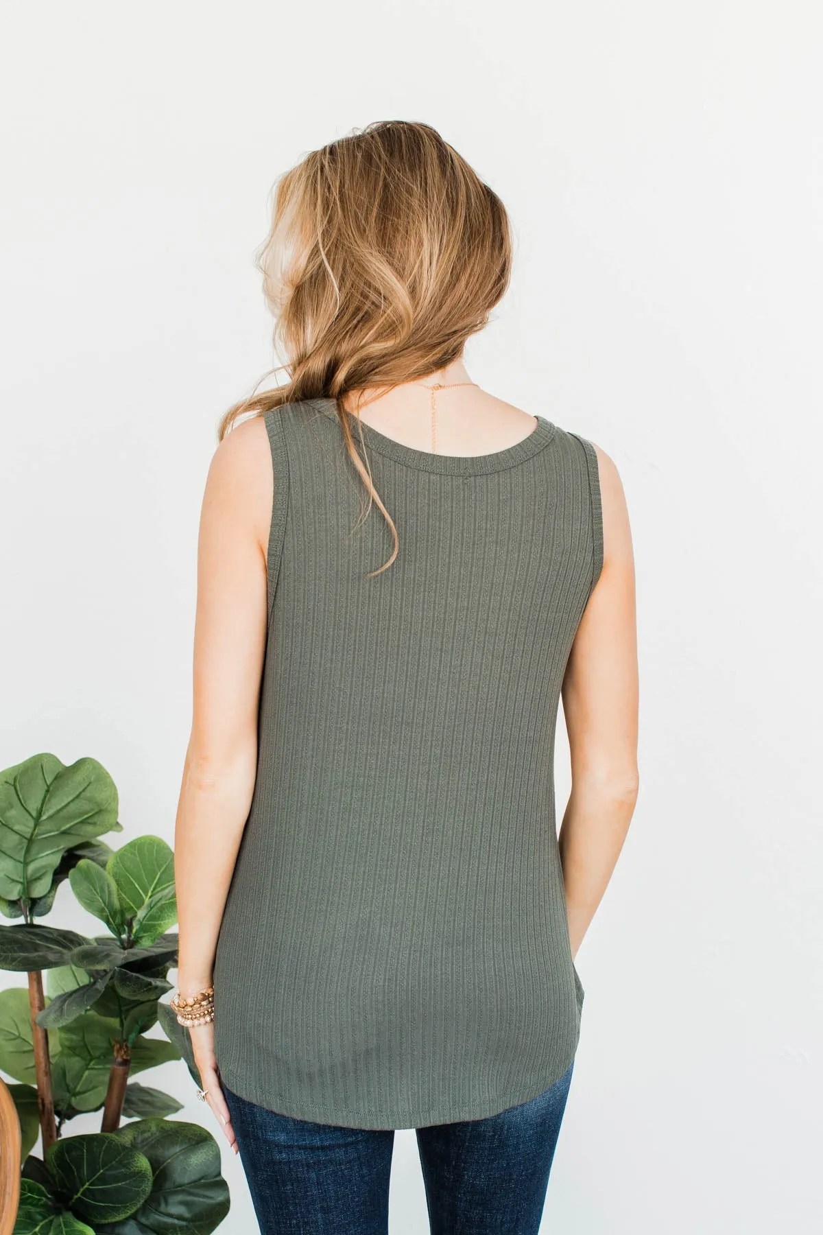 Envy Me Knit Tank Top- Dark Sage