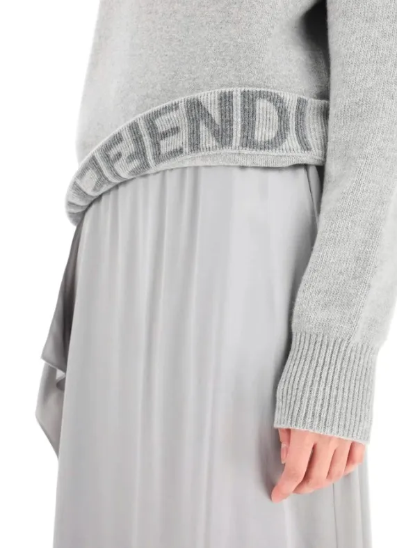 FENDI  |Wool Street Style Long Sleeves Logo V-neck & Crew neck