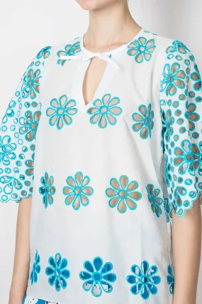 Floral Embroidered Top with Keyhole