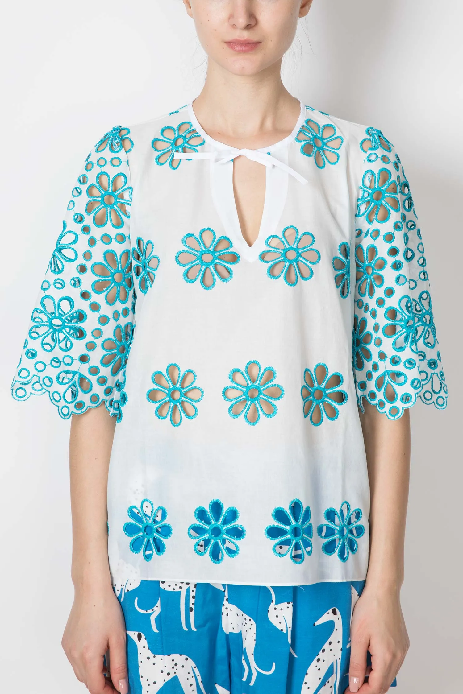 Floral Embroidered Top with Keyhole