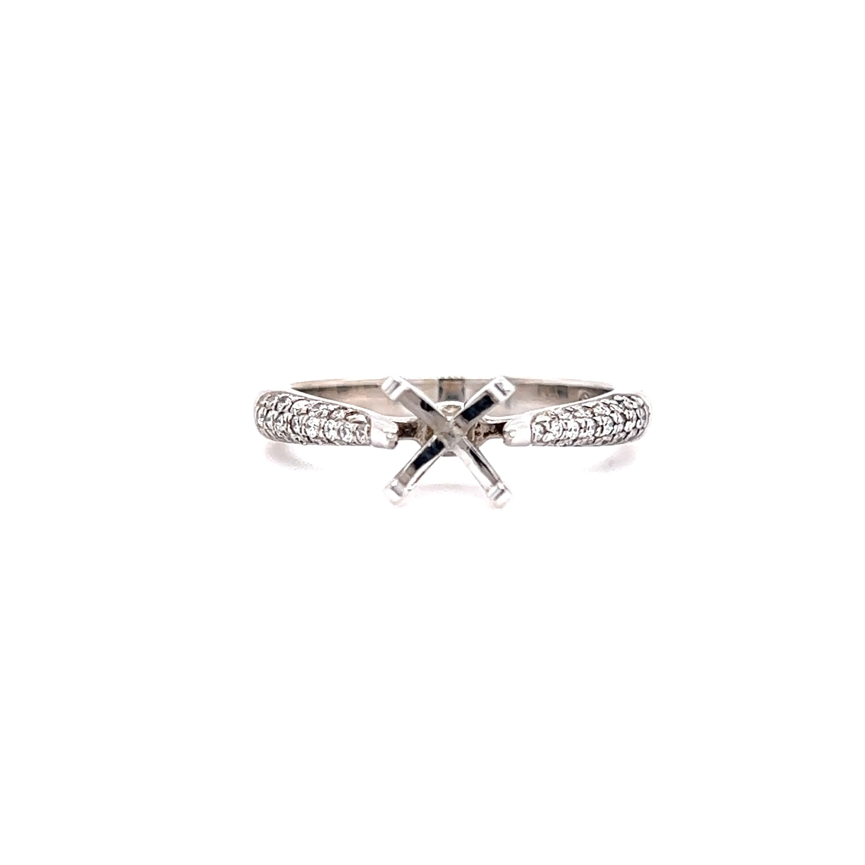 Four Prong Ring Setting with Thirty-Eight Side Diamonds in 14K White Gold