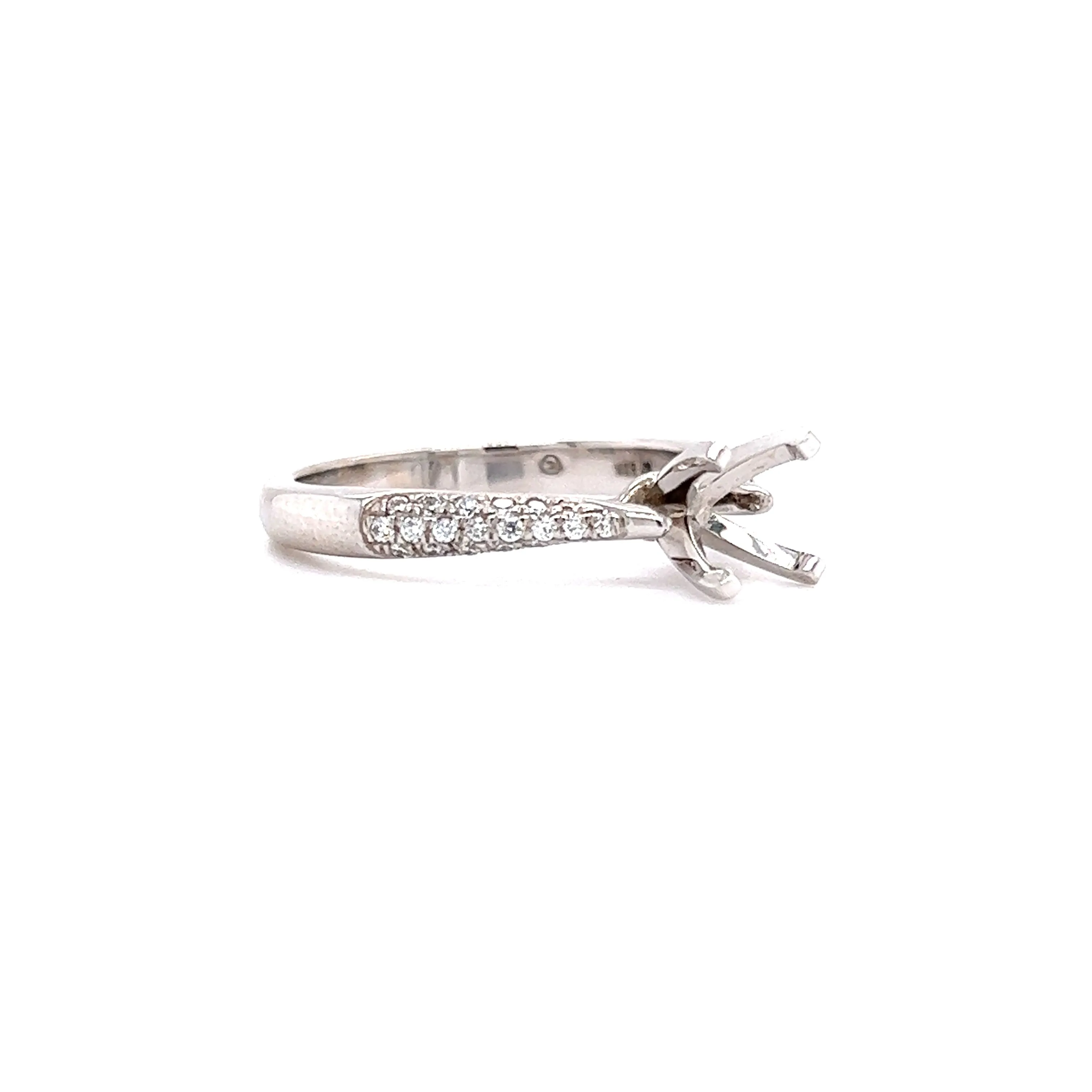 Four Prong Ring Setting with Thirty-Eight Side Diamonds in 14K White Gold