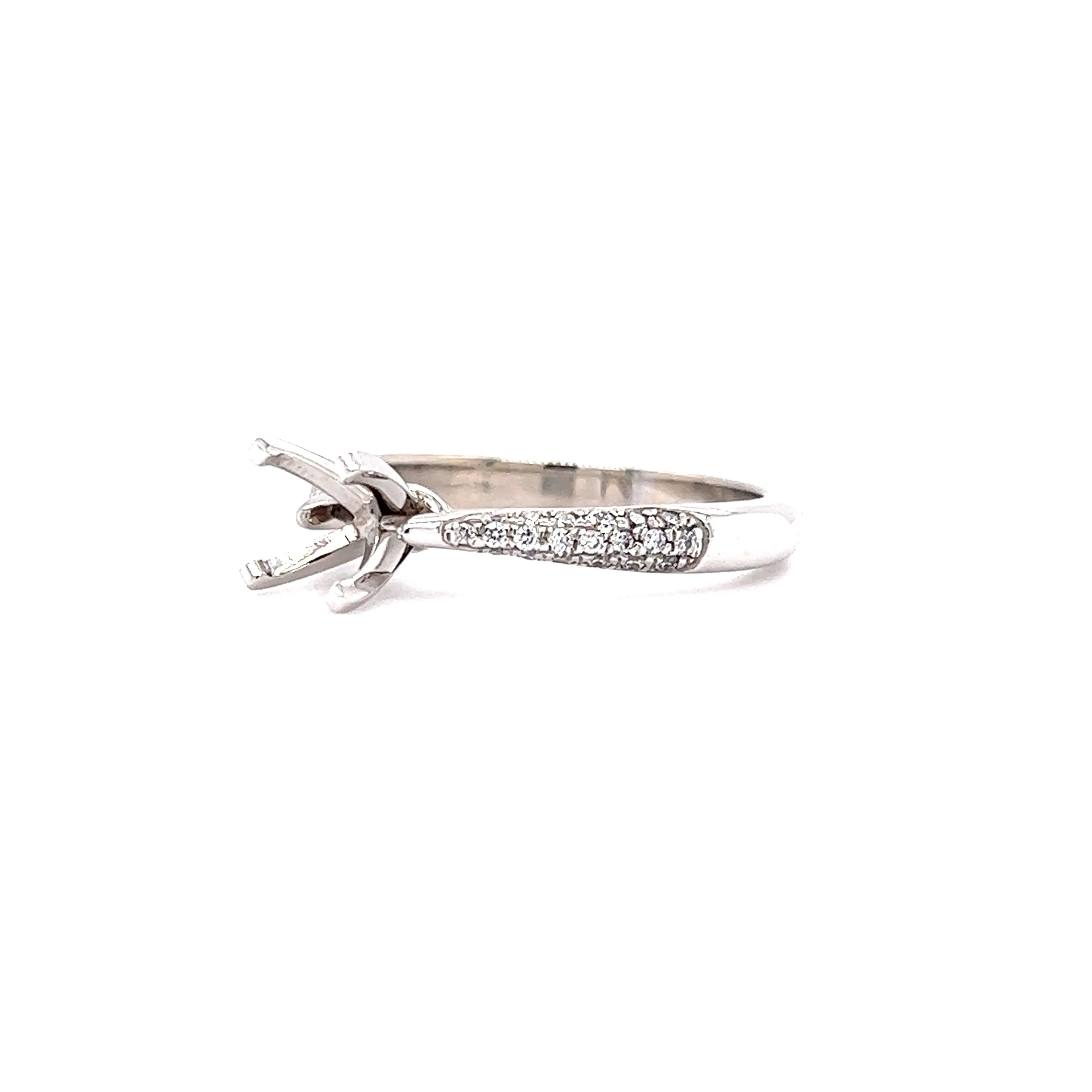 Four Prong Ring Setting with Thirty-Eight Side Diamonds in 14K White Gold