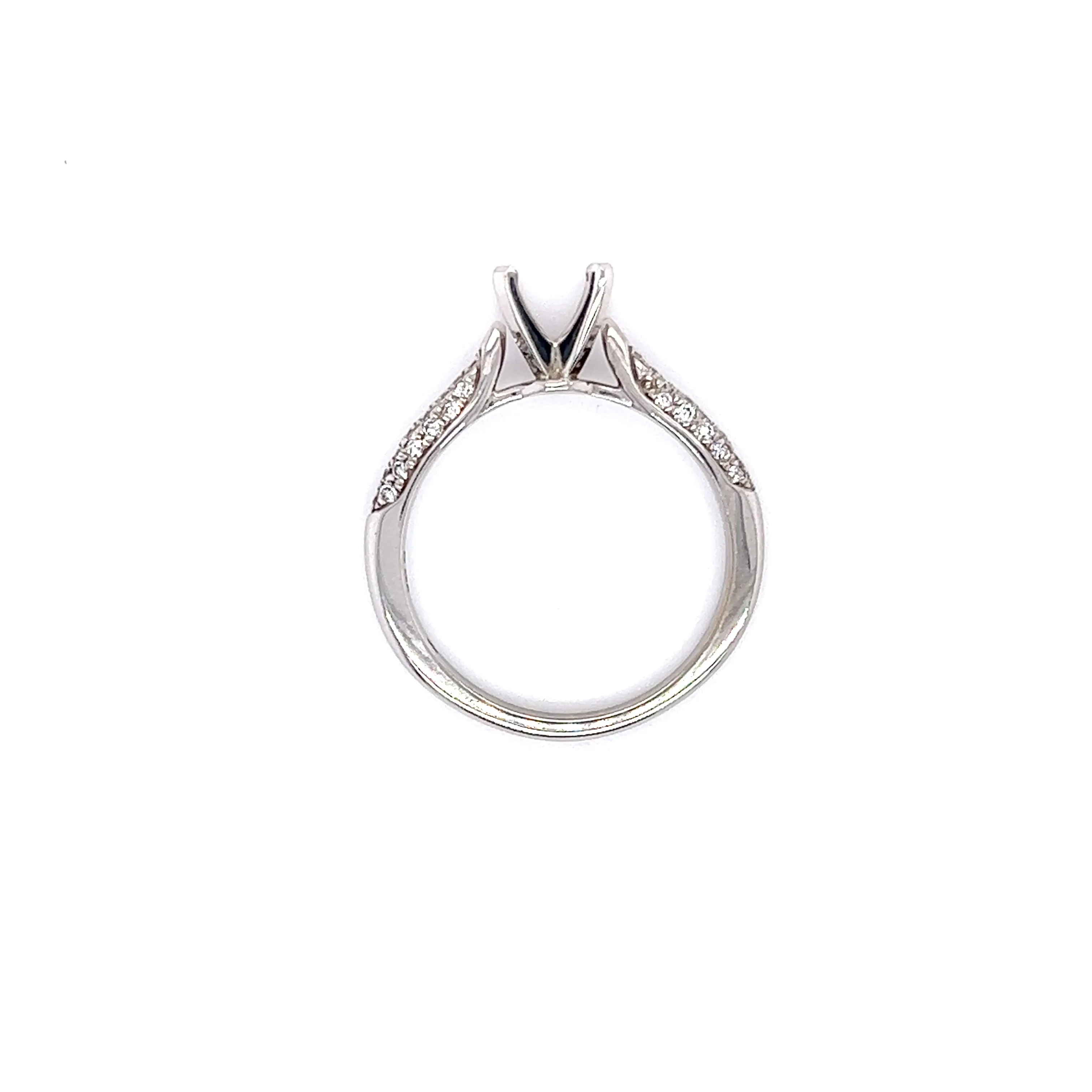 Four Prong Ring Setting with Thirty-Eight Side Diamonds in 14K White Gold