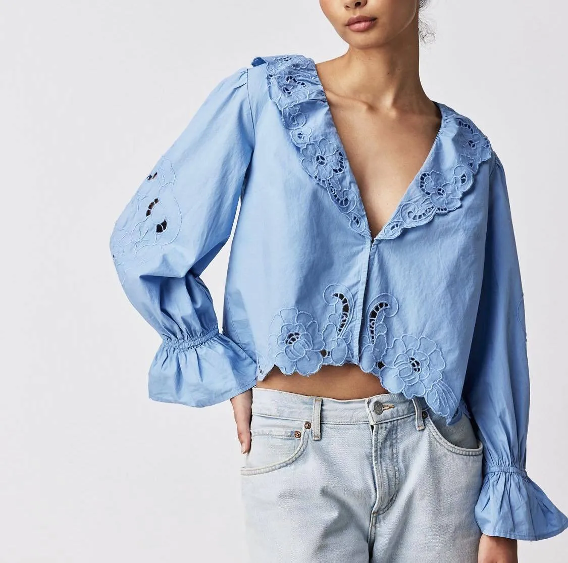 Free People  |Casual Style Long Sleeves Plain Cotton Shirts & Blouses