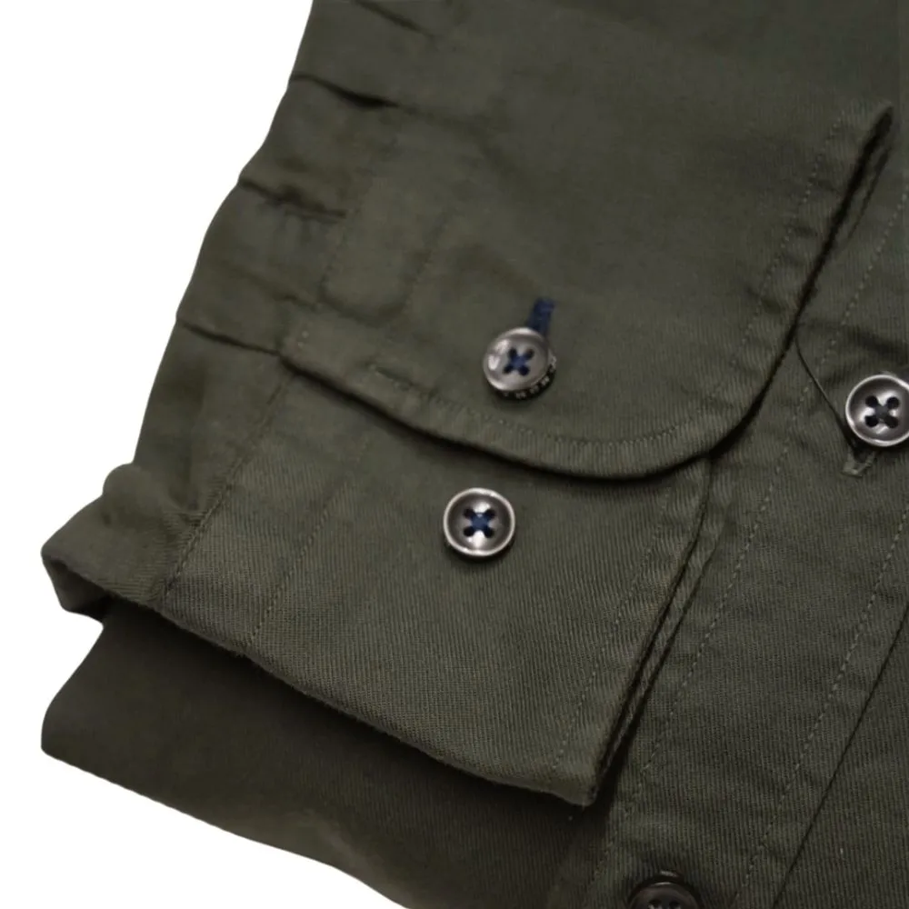 FYNCH HATTON Cotton Button Down Green Shirt | Menswear Online