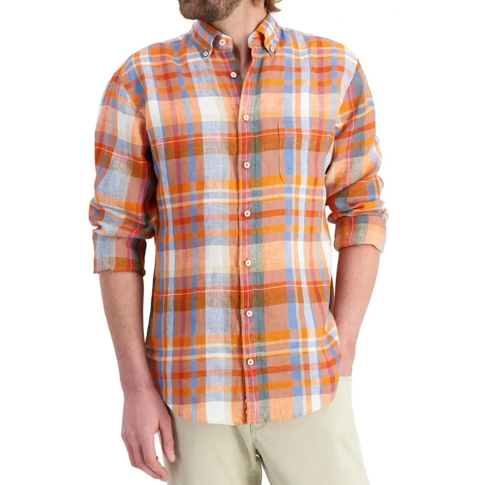 Fynch-hatton ORANGE Check Long Sleeve Shirt | Menswear Online