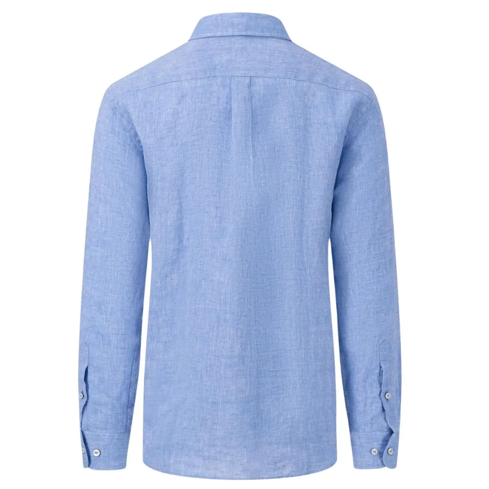 FYNCH HATTON Pure Linen Button Down Blue Shirt | Menswear Online