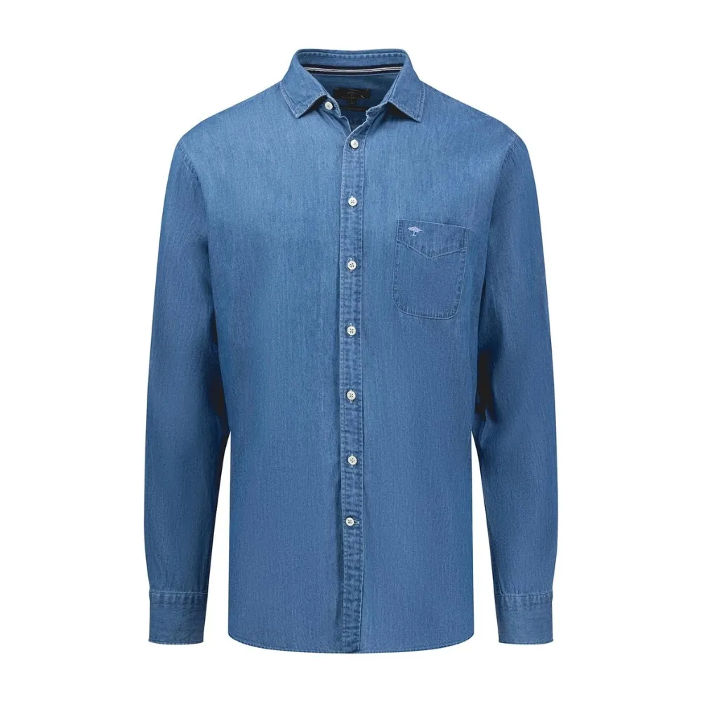 Fynch-Hatton Soft Denim Cotton Blue Shirt | Menswear Online