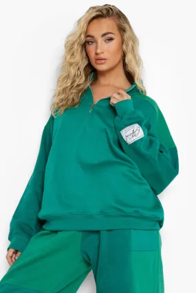 Green Color Block Half Zip Sweater