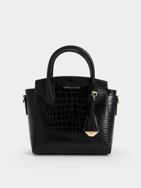 Harper Croc-Effect Structured Top Handle Bag - Black