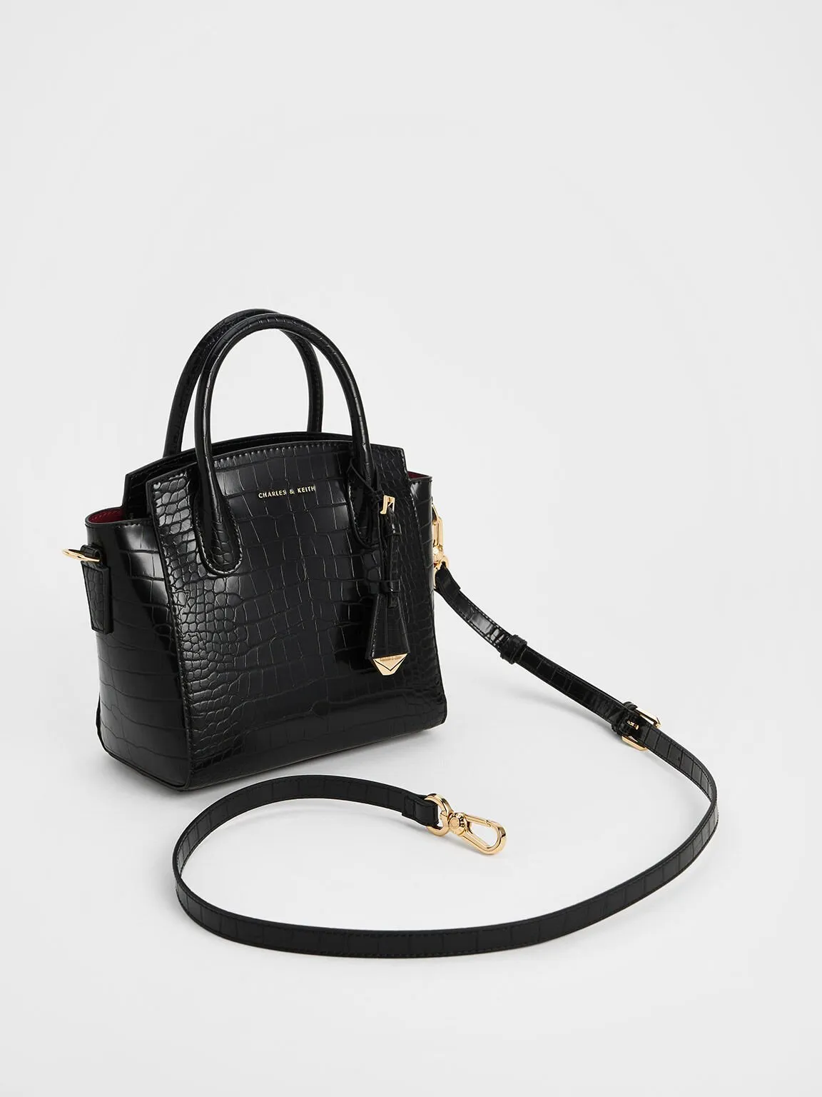 Harper Croc-Effect Structured Top Handle Bag - Black