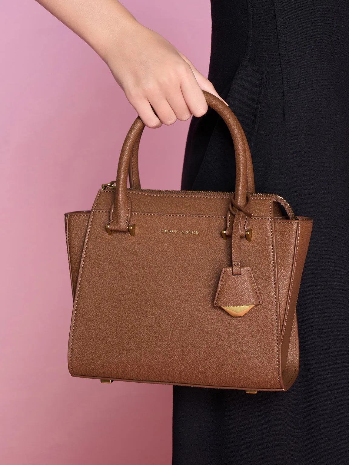 Harper Geometric Top Handle Bag - Chocolate