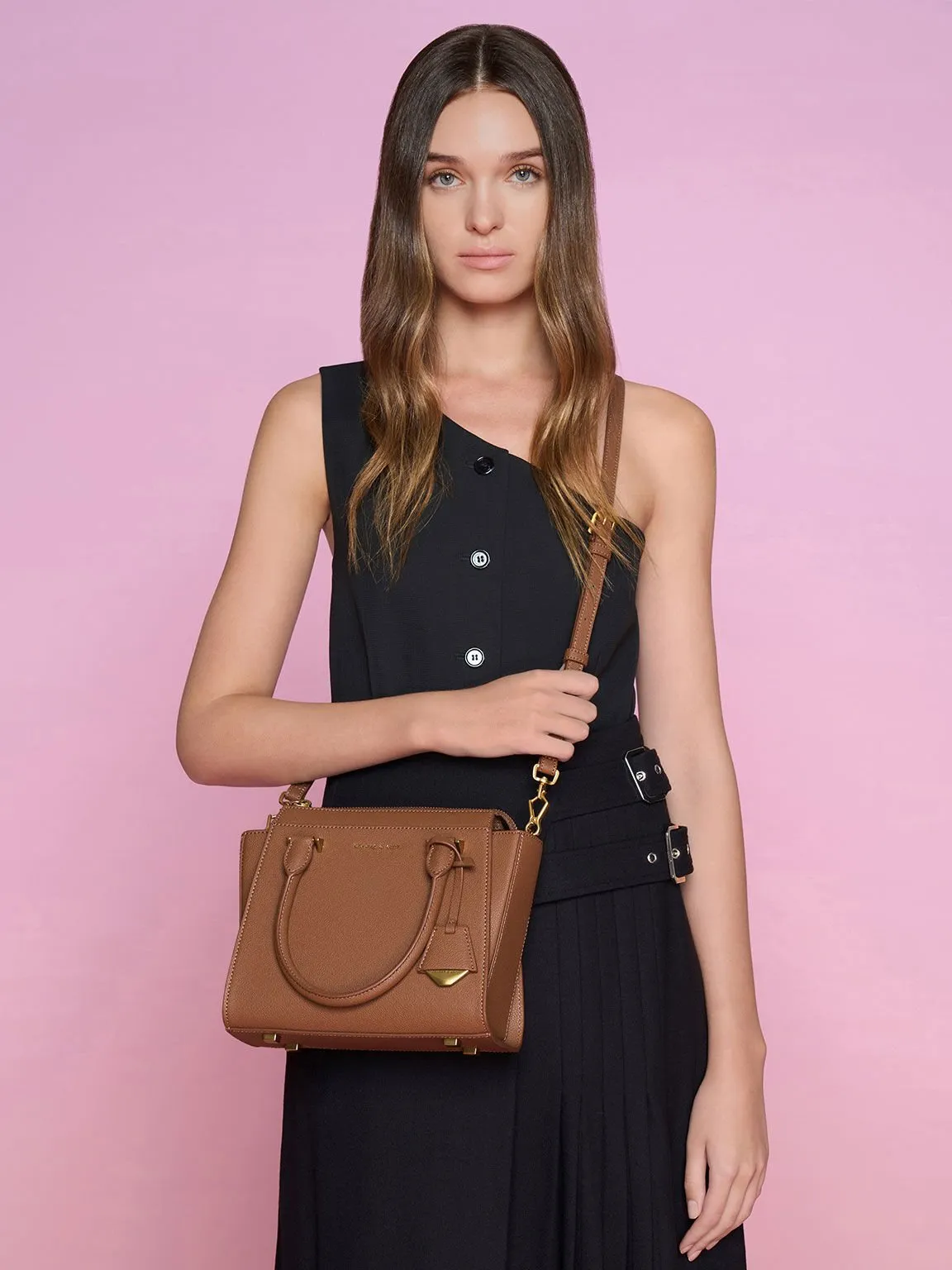 Harper Geometric Top Handle Bag - Chocolate