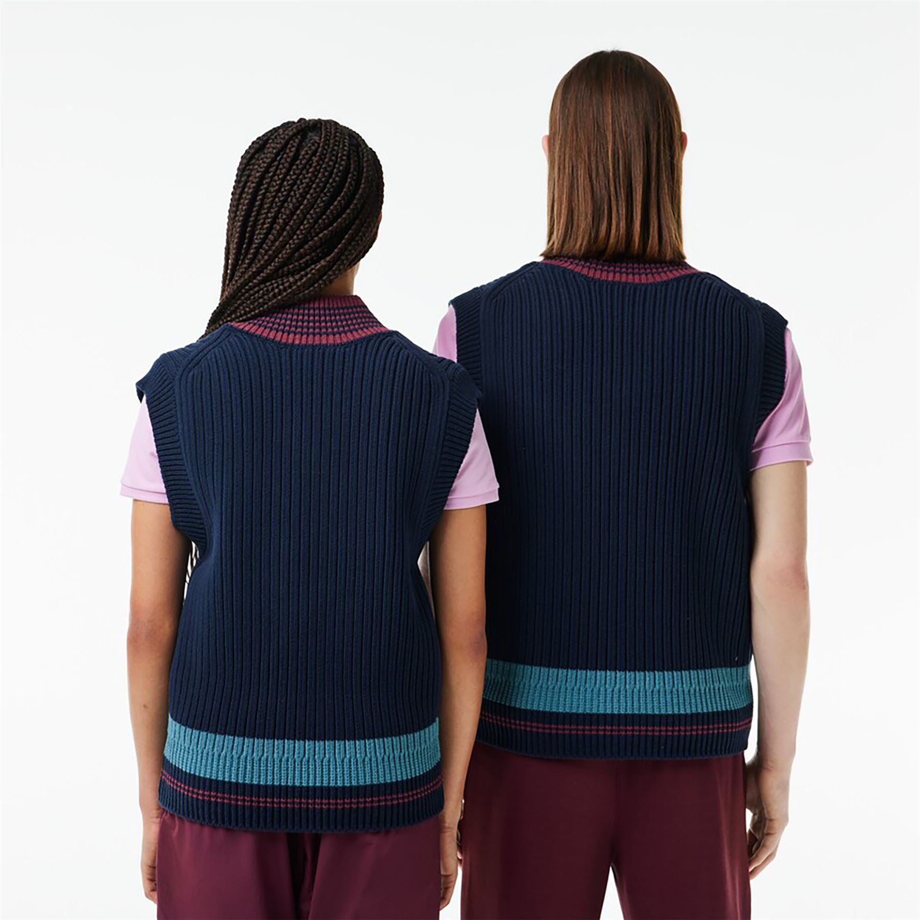 Heavy Cotton Knit Relaxed Fit V-Neck Vest Navy/Bordeaux - SS24