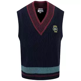 Heavy Cotton Knit Relaxed Fit V-Neck Vest Navy/Bordeaux - SS24