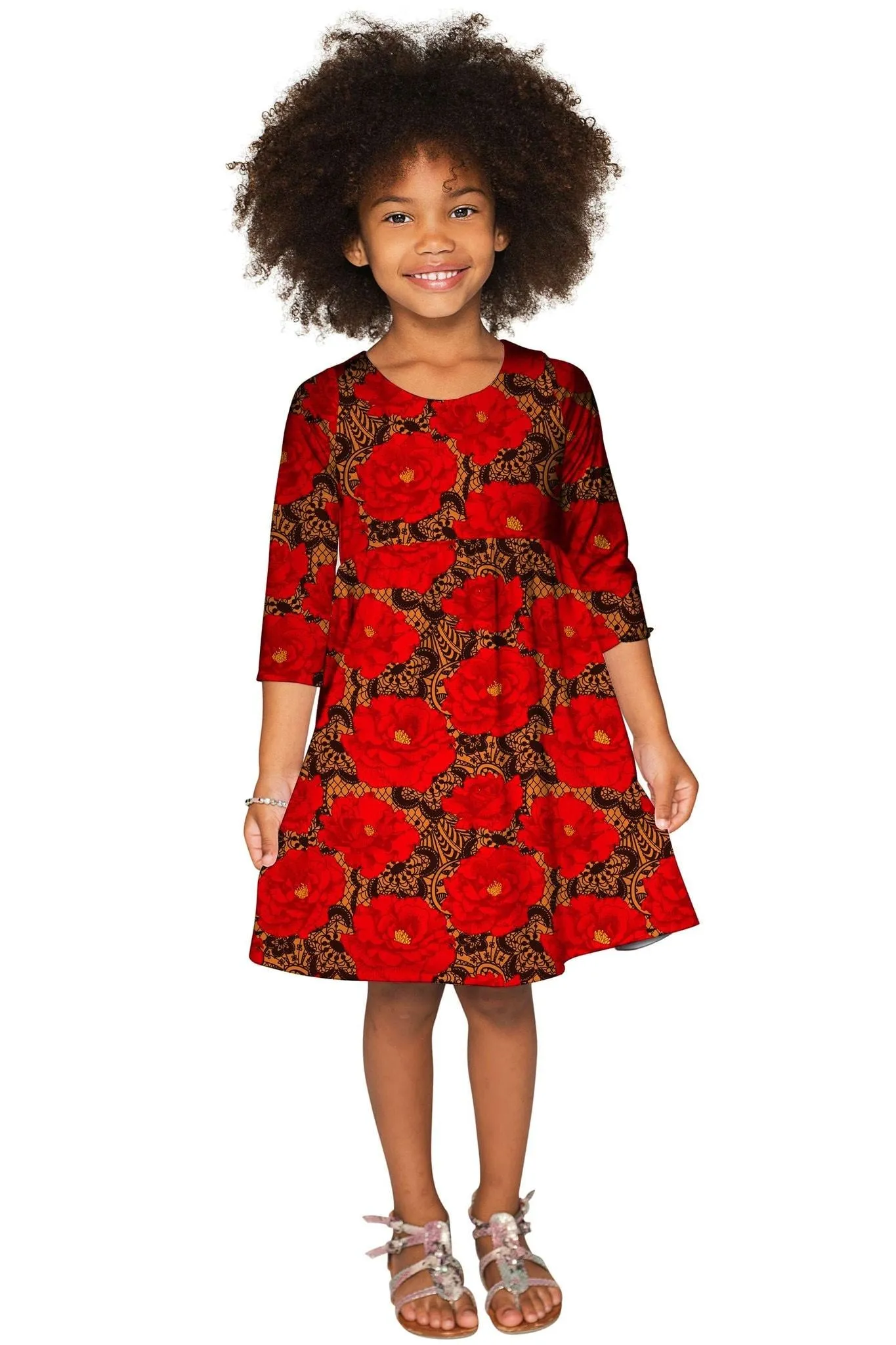 Hot Tango Gloria Fit & Flare Red Lace Print Dress - Girls