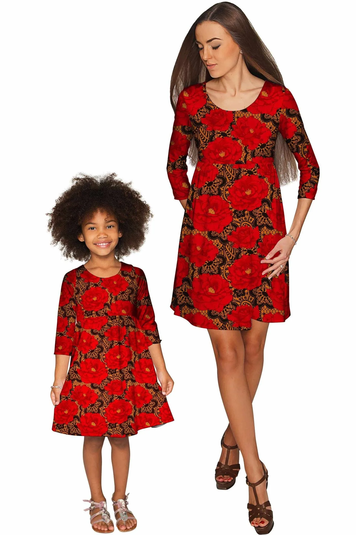 Hot Tango Gloria Fit & Flare Red Lace Print Dress - Girls