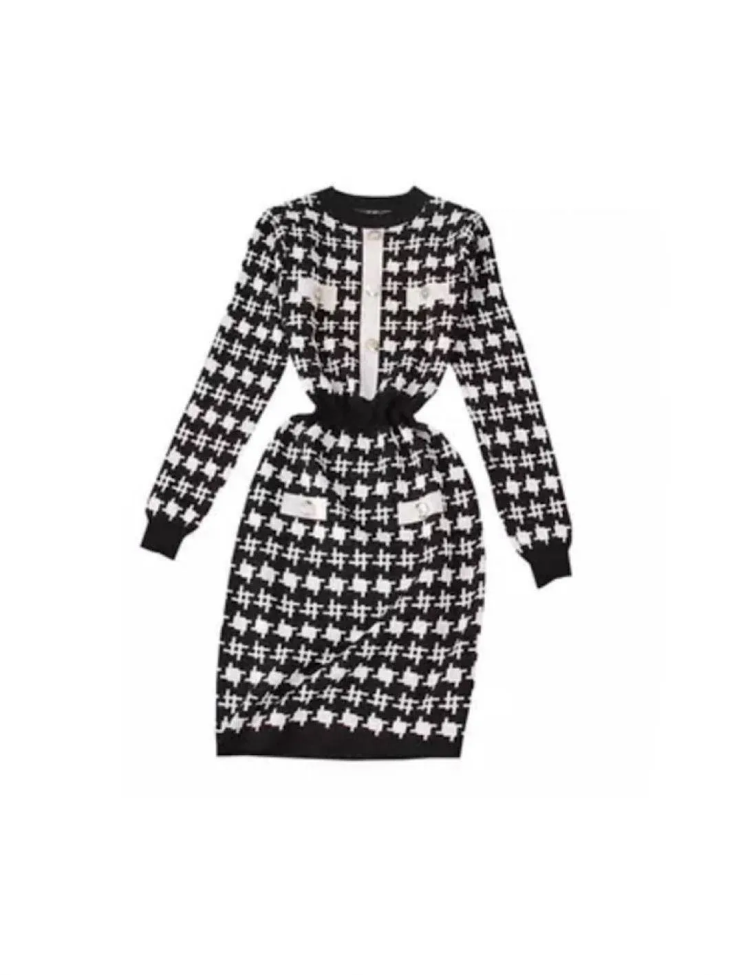 Houndstooth Tweed Knit Bodycon Dress