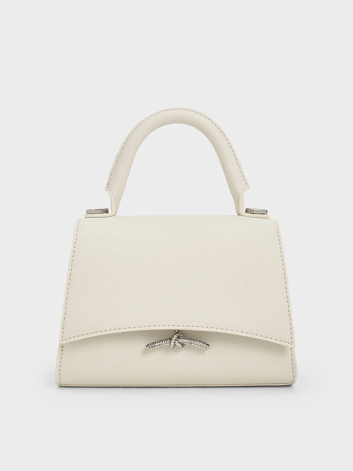 Huxley Metallic Push-Lock Top Handle Bag - Cream