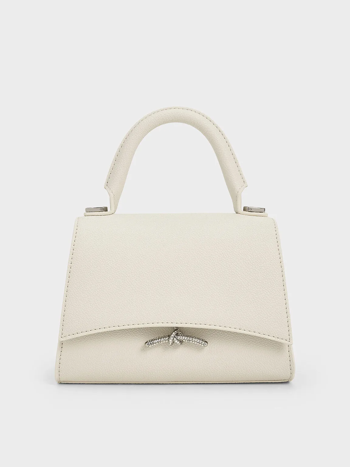 Huxley Metallic Push-Lock Top Handle Bag - Cream