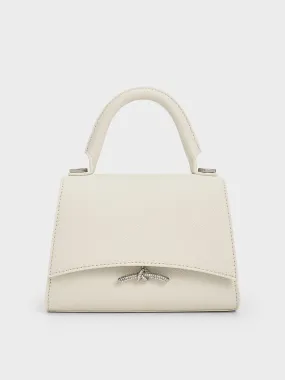 Huxley Metallic Push-Lock Top Handle Bag - Cream