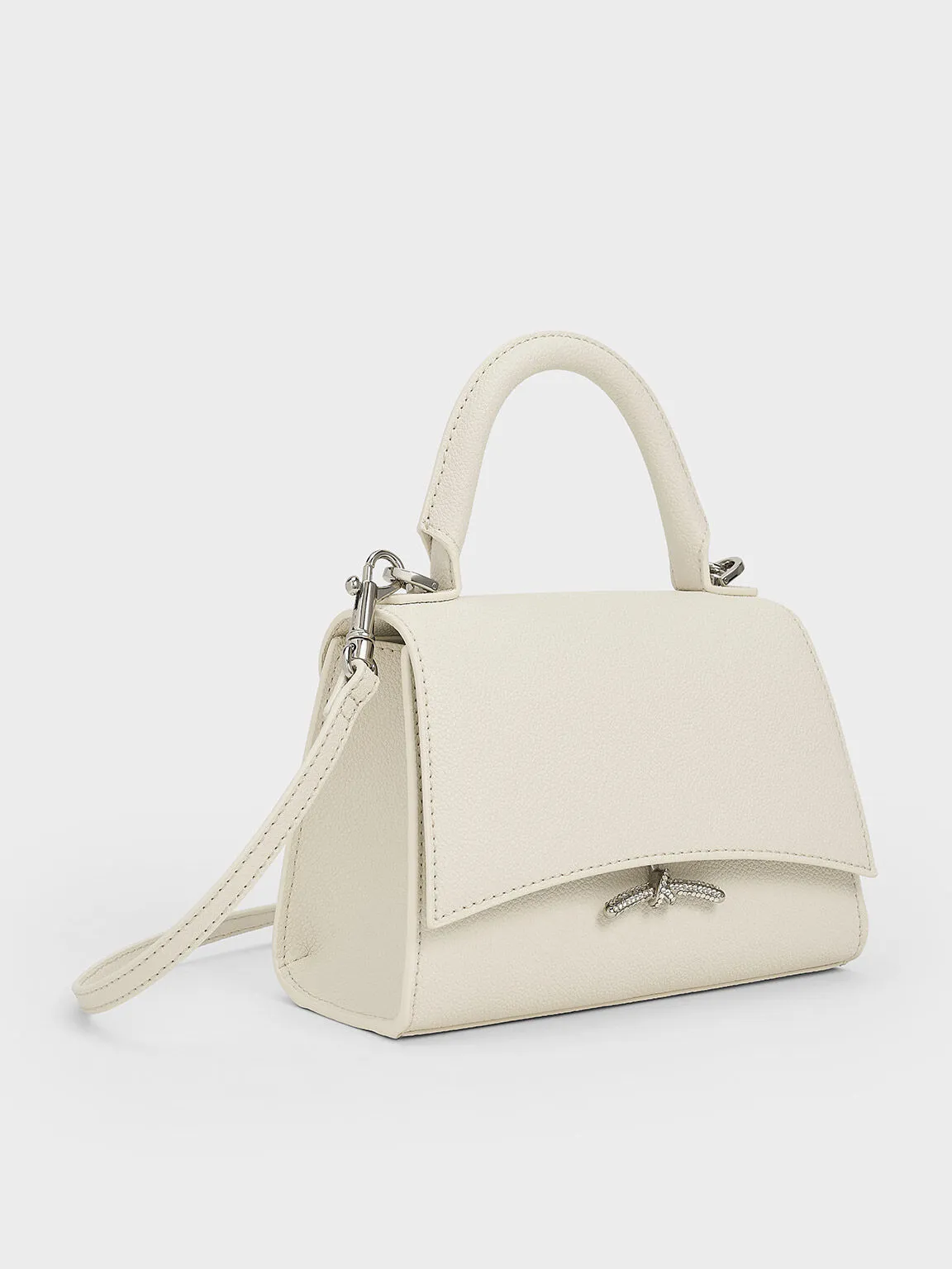 Huxley Metallic Push-Lock Top Handle Bag - Cream