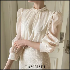 I AM MARI  |Long Sleeves Plain Elegant Style Shirts & Blouses