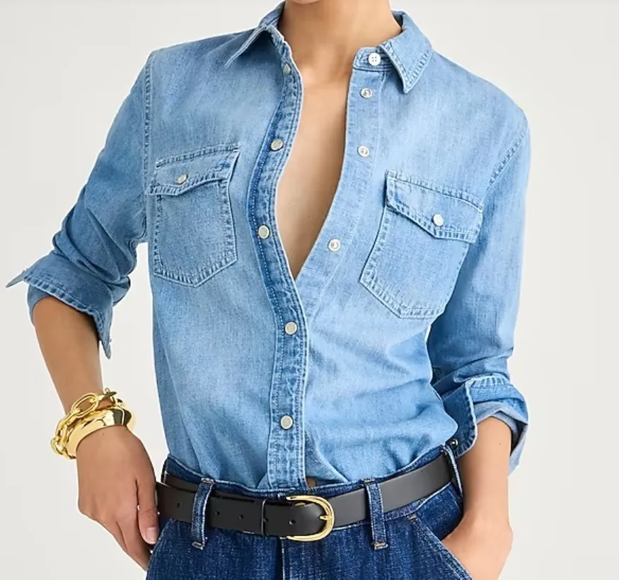 J Crew  |Casual Style Denim Long Sleeves Plain Cotton Office Style