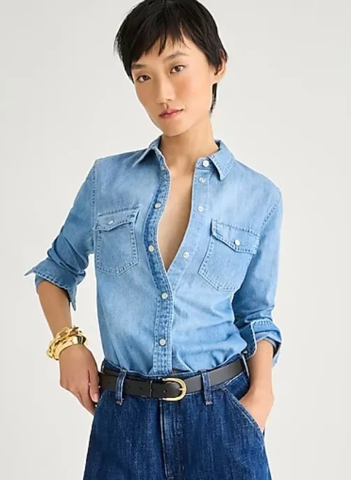 J Crew  |Casual Style Denim Long Sleeves Plain Cotton Office Style