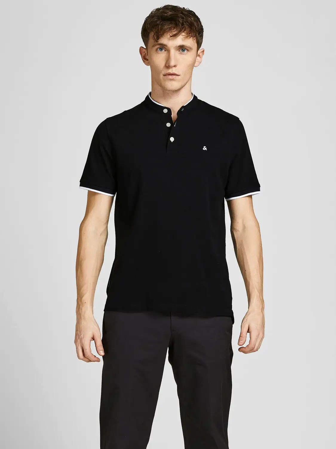 Jack & Jones Mens 'JJ Paulos Mao' Grandad Neck Polo T-Shirt