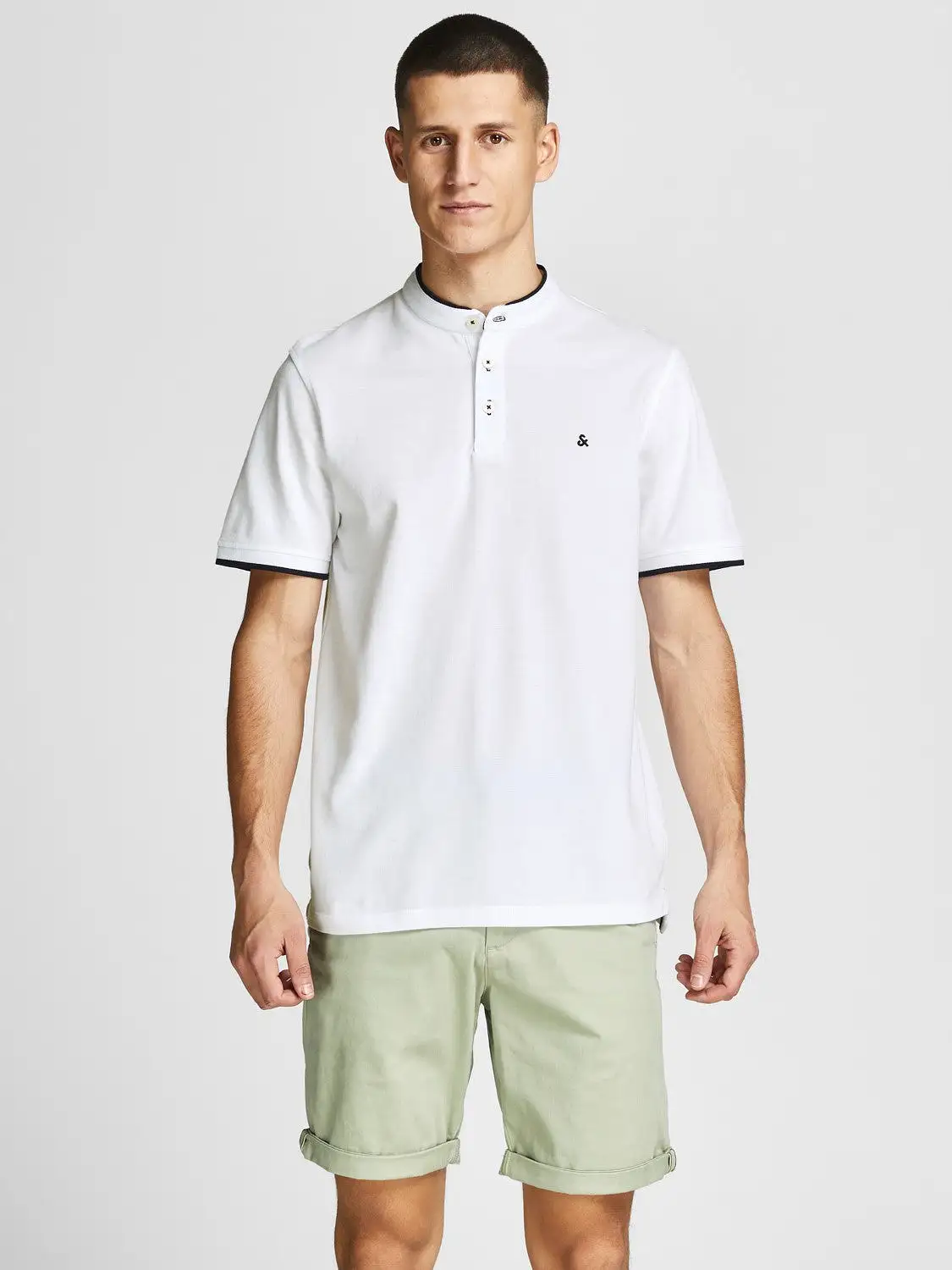 Jack & Jones Mens 'JJ Paulos Mao' Grandad Neck Polo T-Shirt