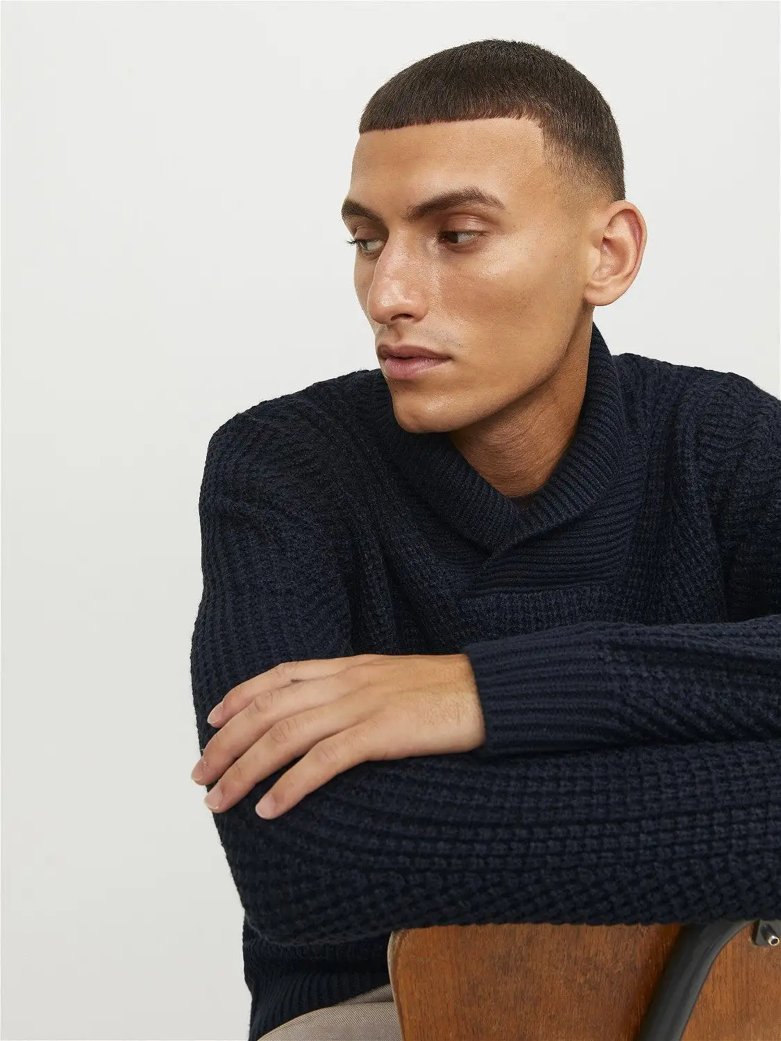 Jack & Jones Mens 'JJSTANDFORD' Shawl Neck Knit Jumper