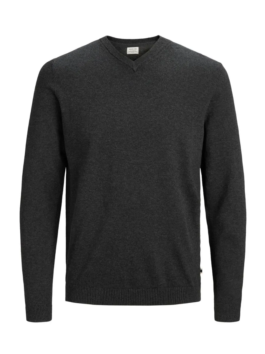 Jack & Jones Basic Knit V-Neck Jumper Dark Grey Melange