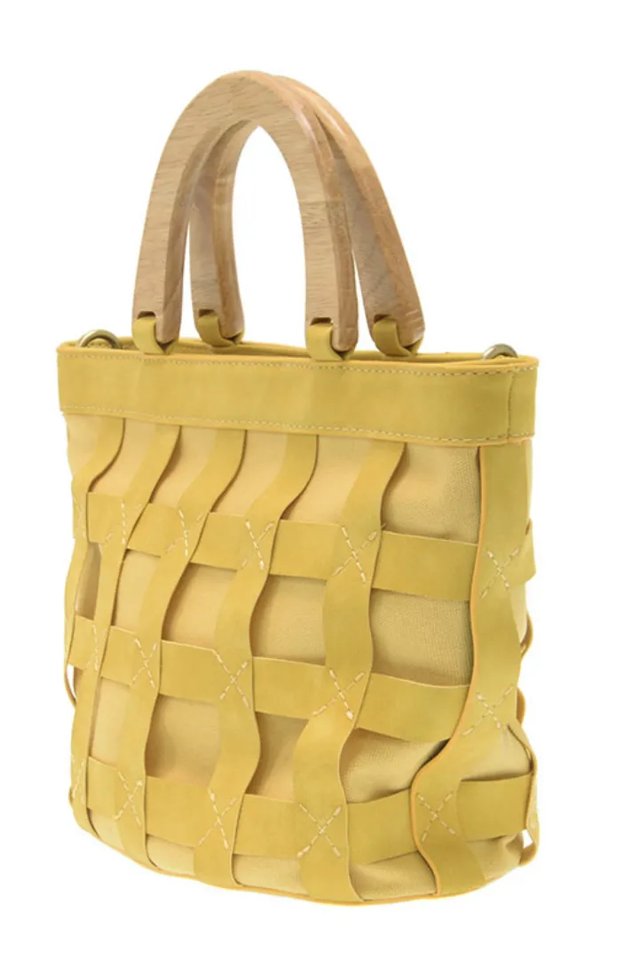 JOY SUSAN CORA CAGED WOOD HANDLE BAG