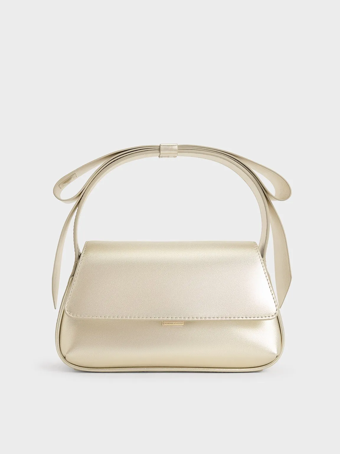 Leather Metallic Bow Top-Handle Bag - Champagne