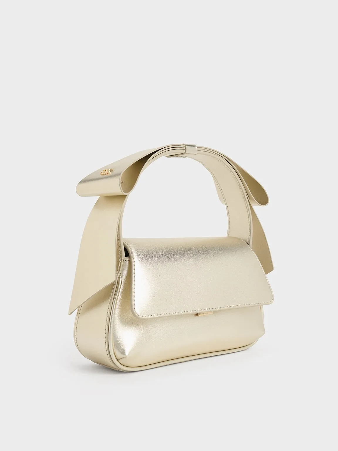 Leather Metallic Bow Top-Handle Bag - Champagne