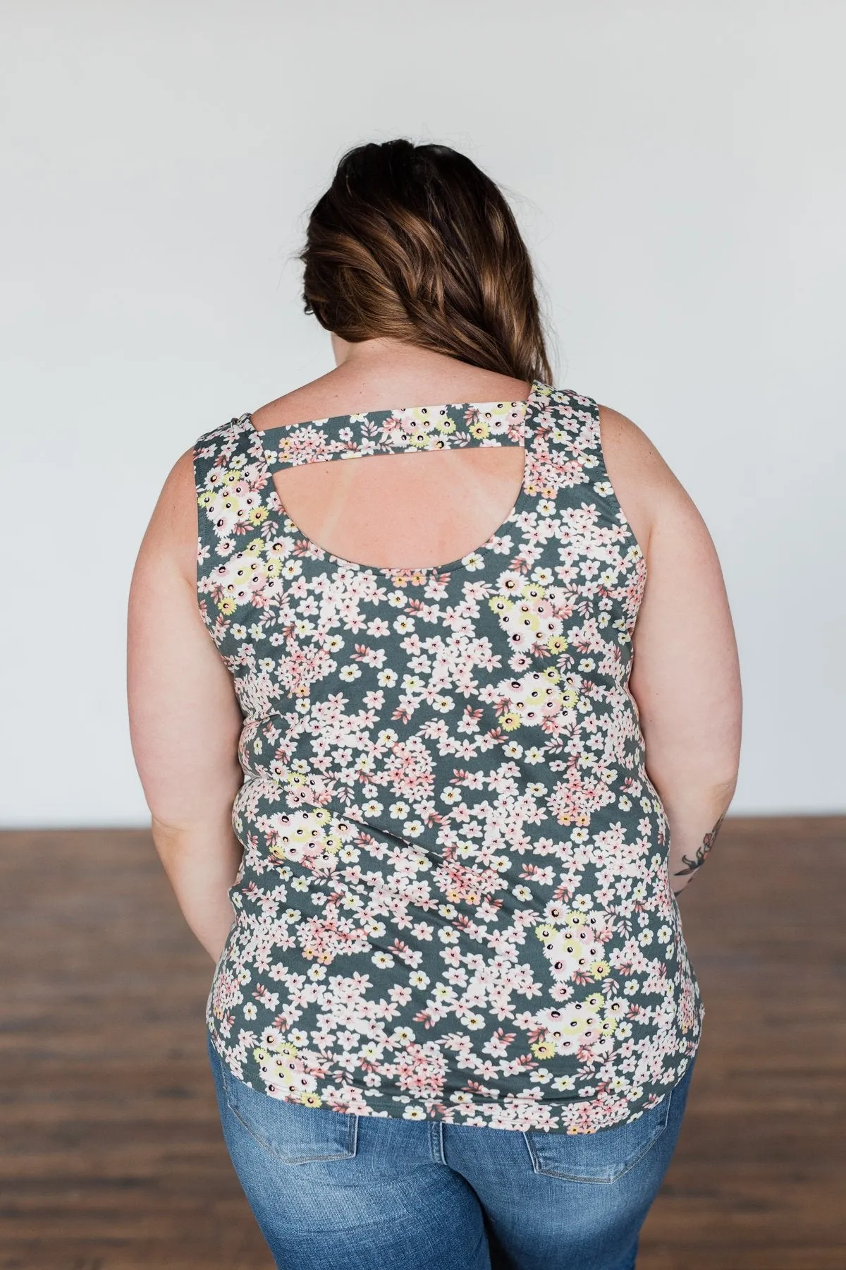 Let's Begin Again Floral Tank Top- Deep Sage