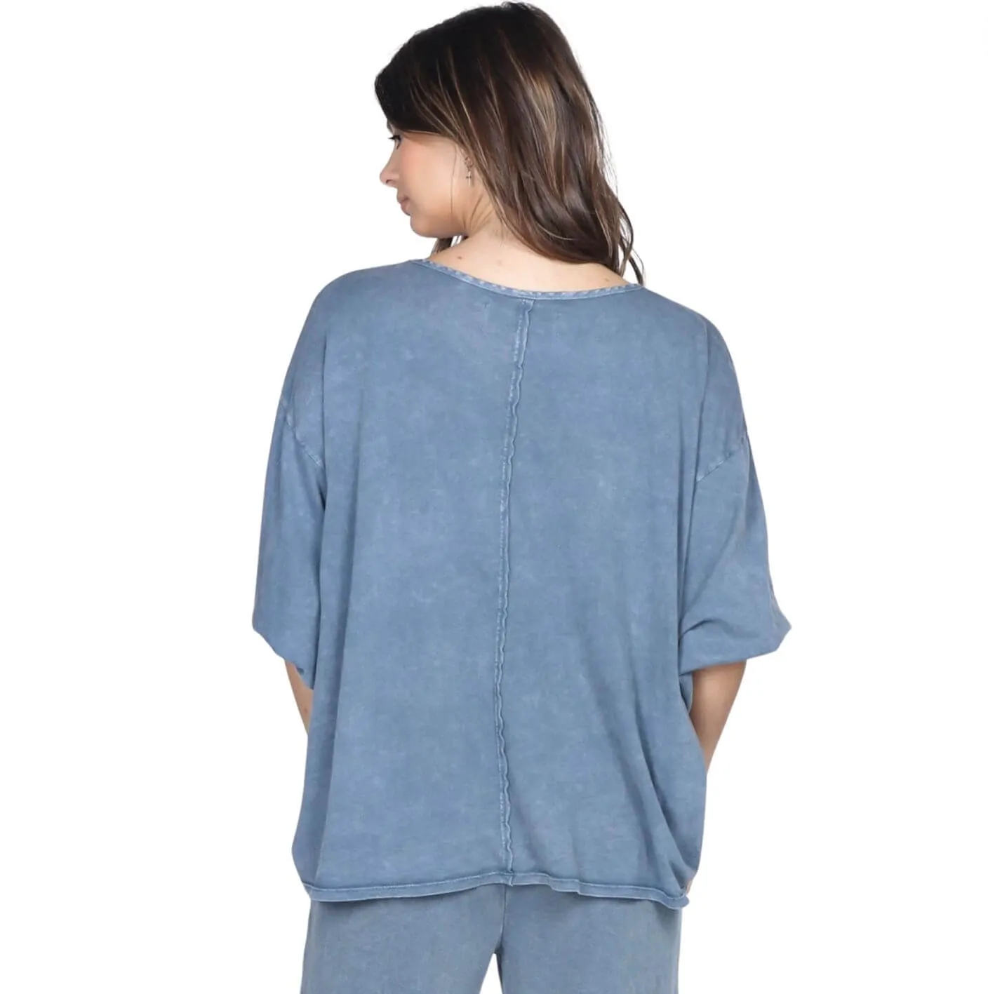 Linen Contrast Top with Pleating in Front Made in USA