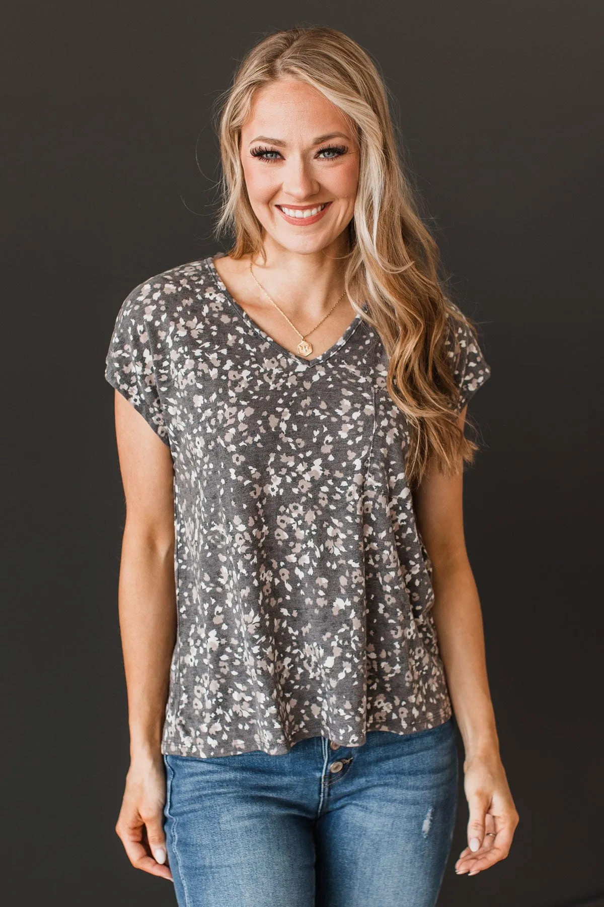 Little Wonders V-Neck Knit Top- Charcoal