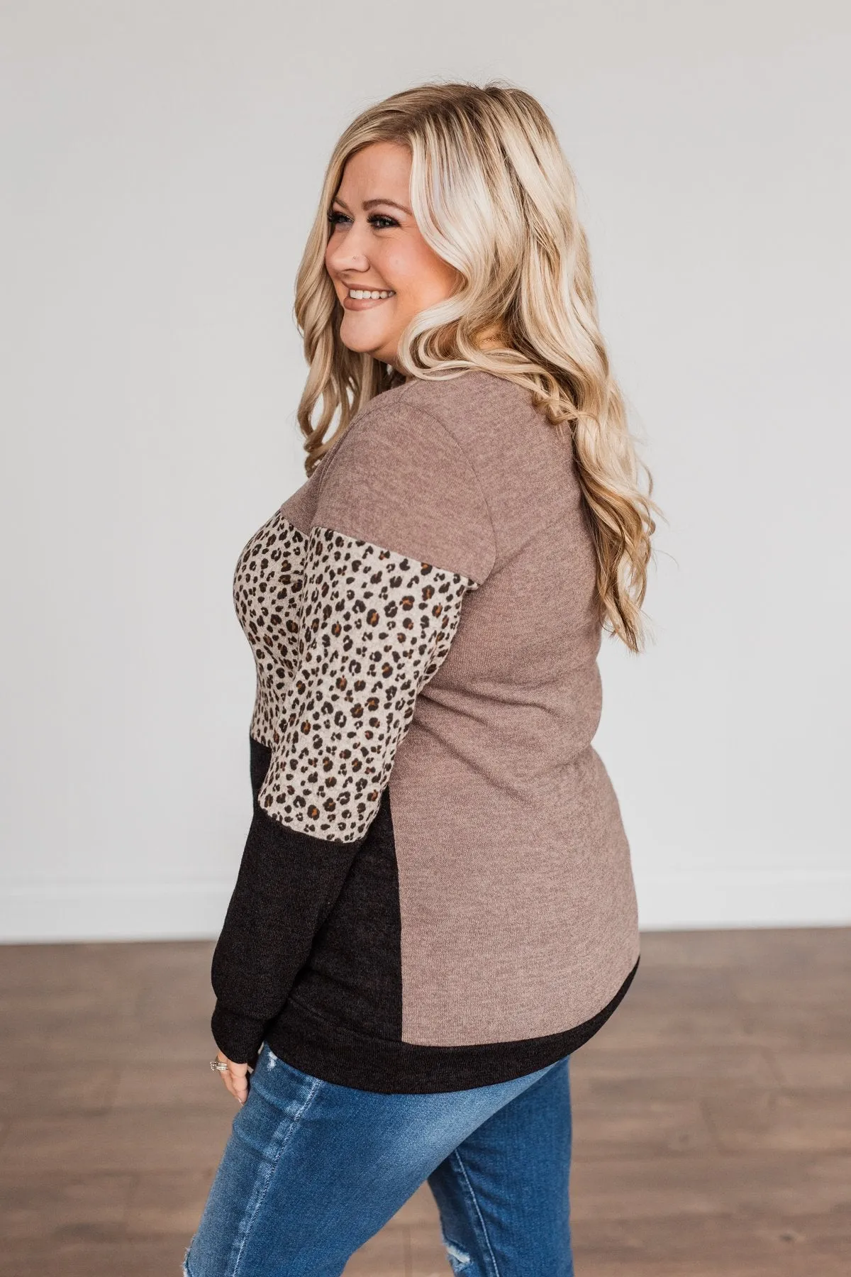 Looking Alive Long Sleeve Top- Mocha & Black