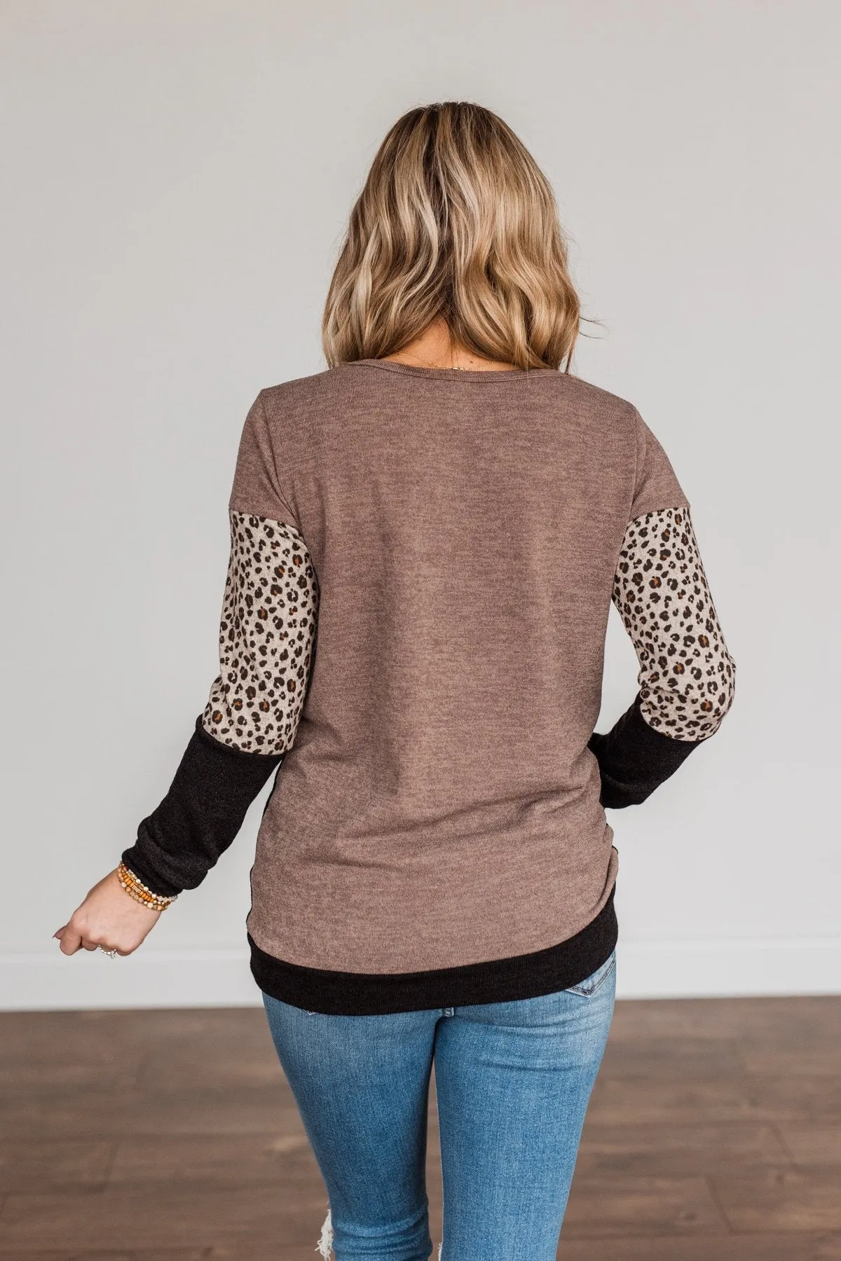 Looking Alive Long Sleeve Top- Mocha & Black