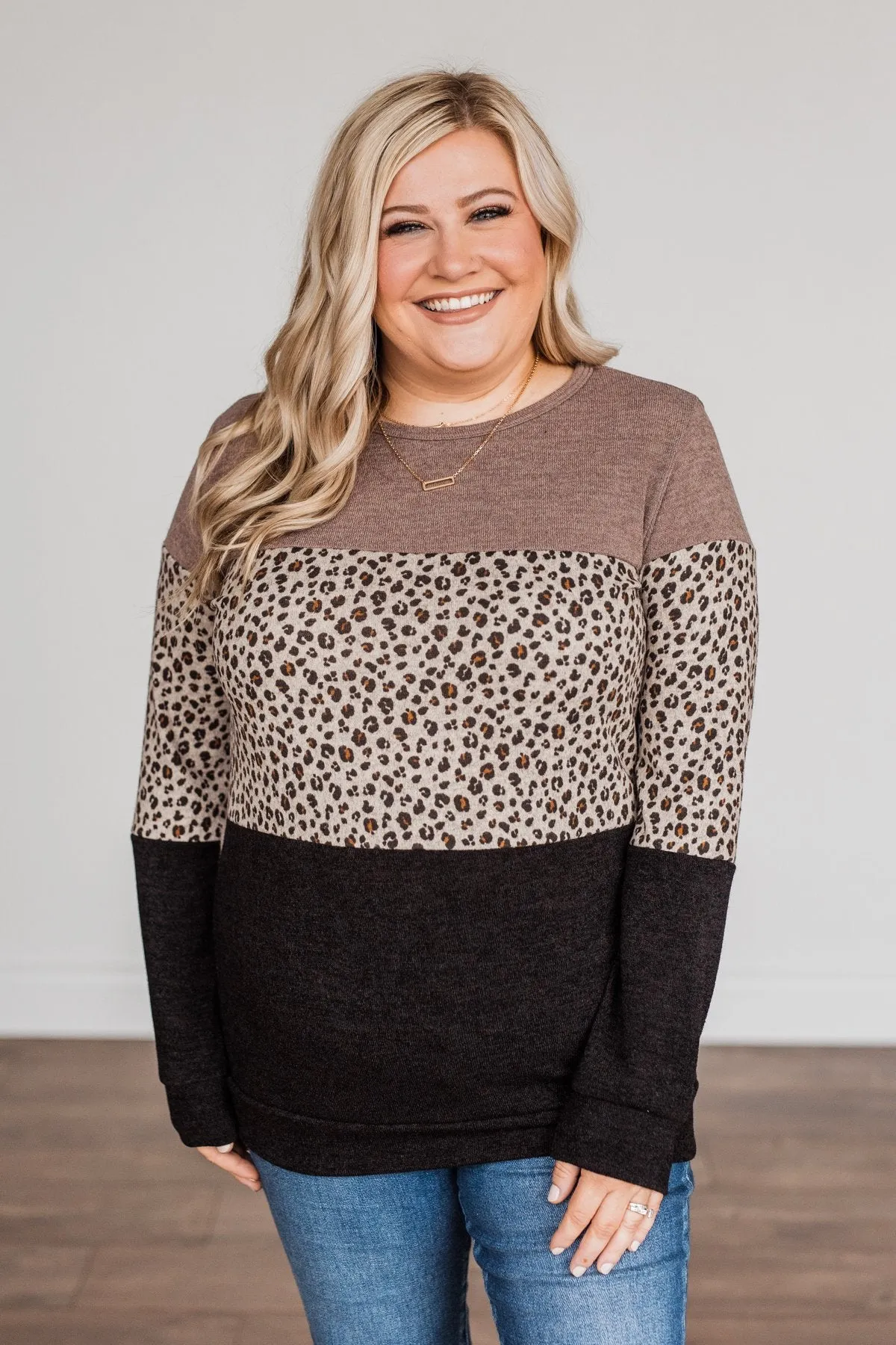 Looking Alive Long Sleeve Top- Mocha & Black