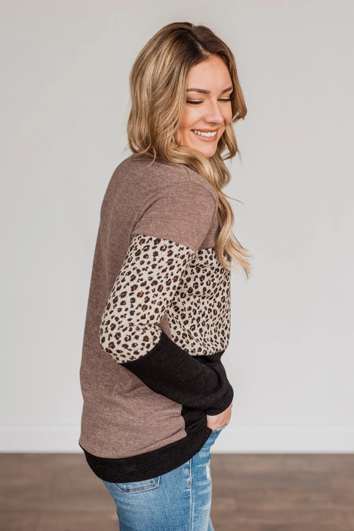 Looking Alive Long Sleeve Top- Mocha & Black