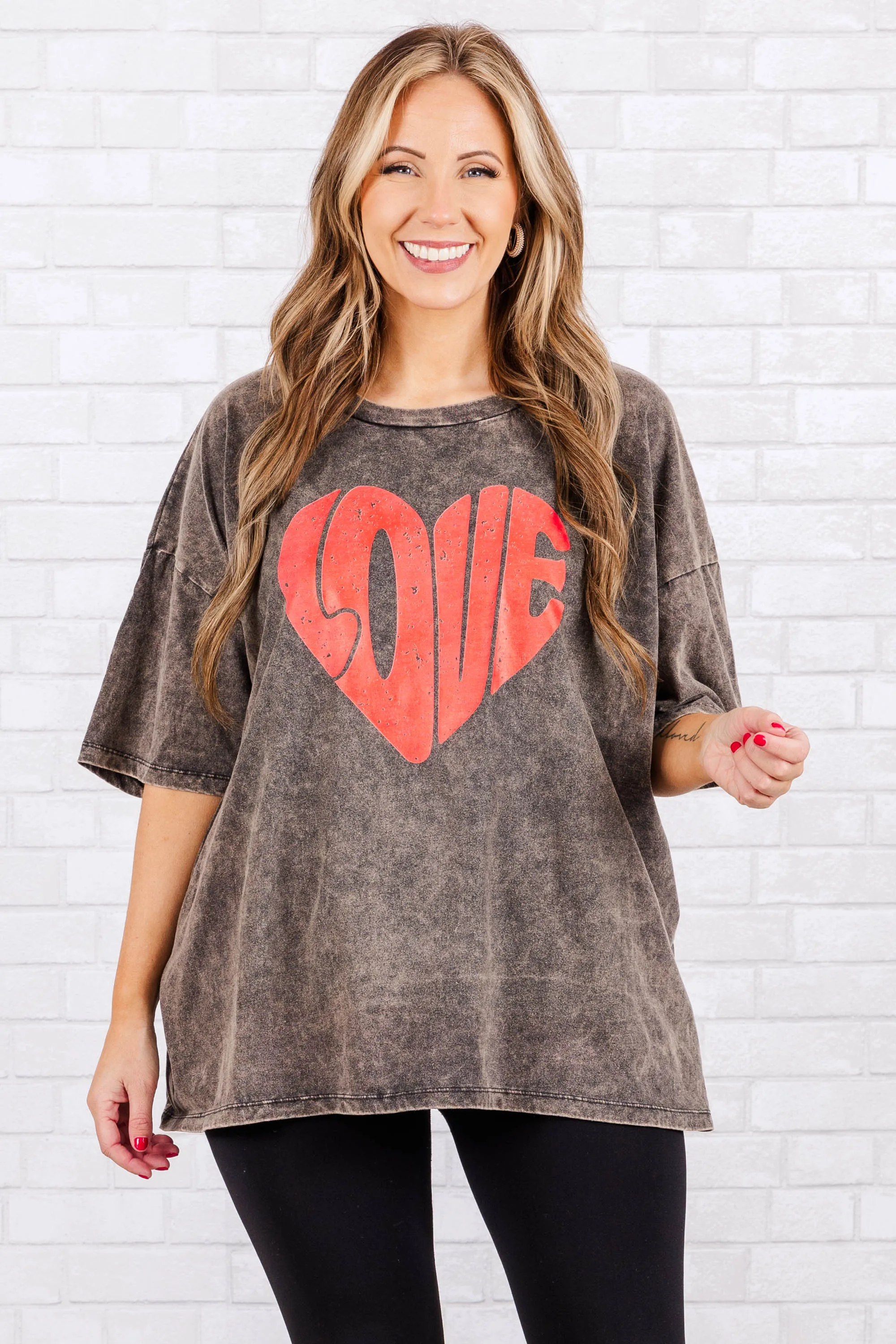 Love Is In The Air Acid Wash Boyfriend Tee, Ash Black