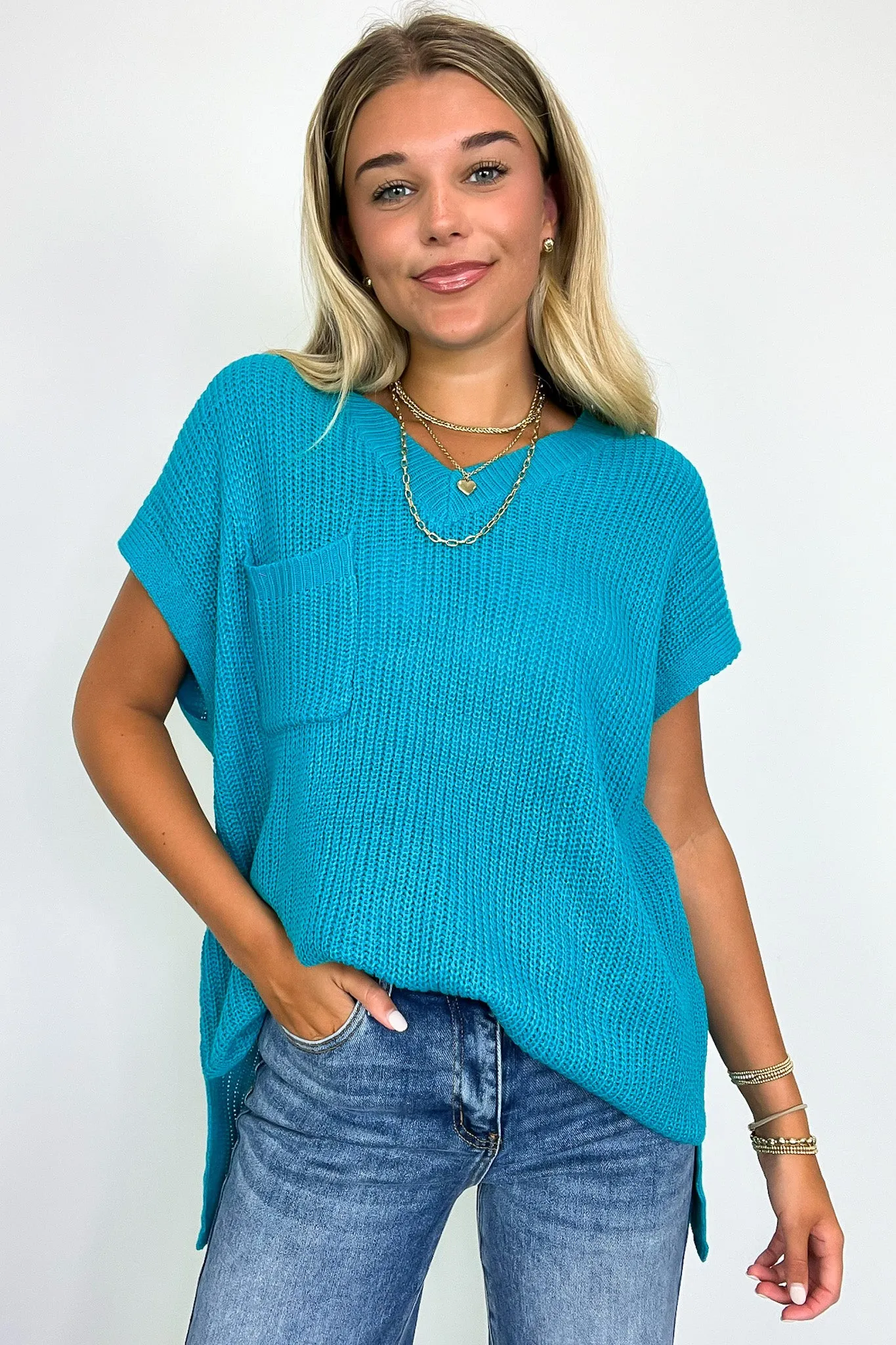 Marieka V-Neck Knit Pocket Top