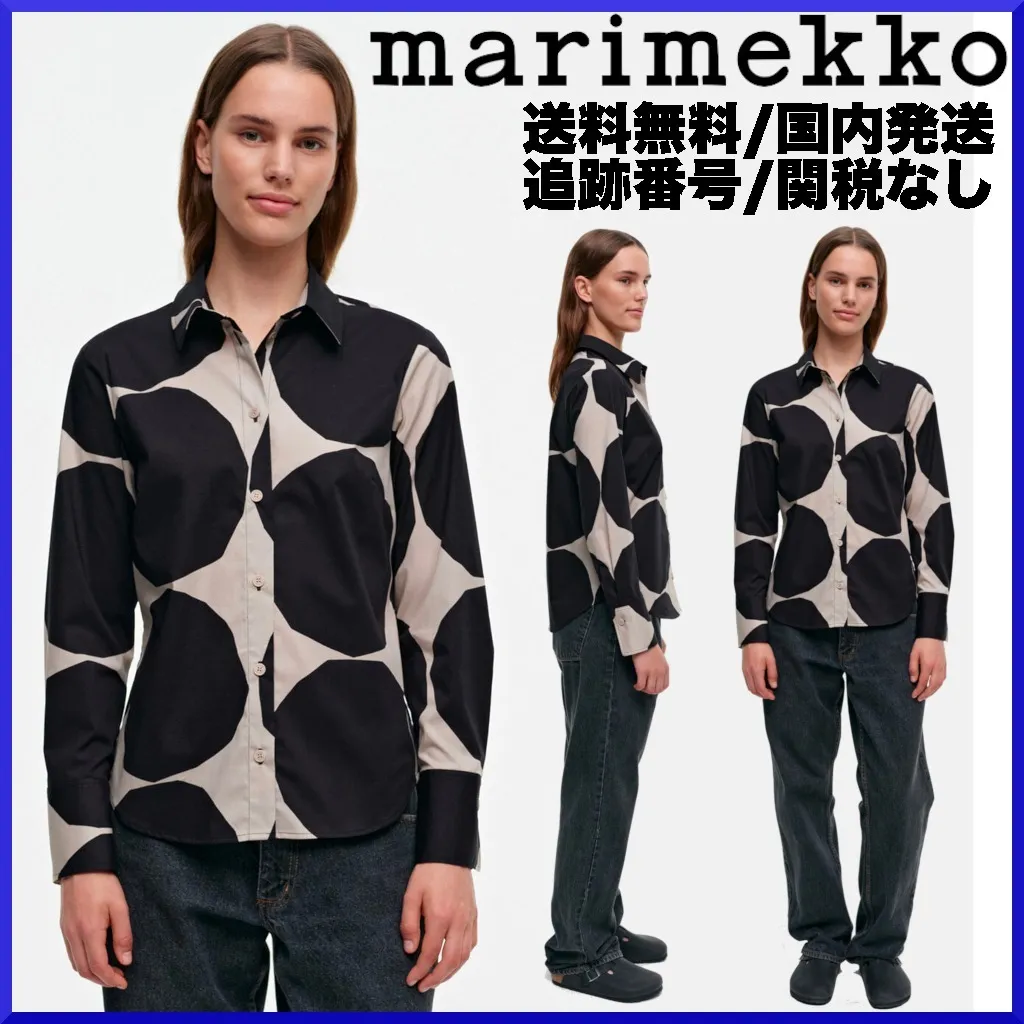 marimekko  |Dots Casual Style Long Sleeves Cotton Medium Office Style