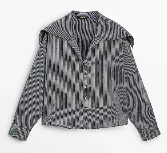 Massimo Dutti  |Stripes Casual Style Silk Long Sleeves Cotton Elegant Style