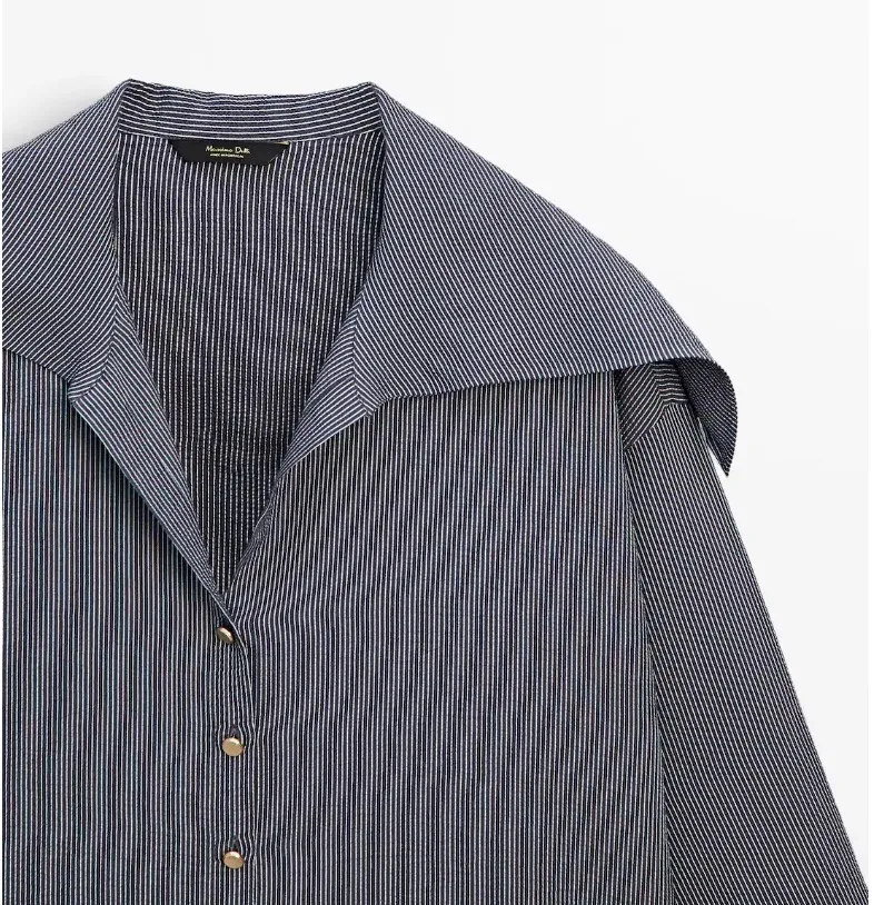 Massimo Dutti  |Stripes Casual Style Silk Long Sleeves Cotton Elegant Style